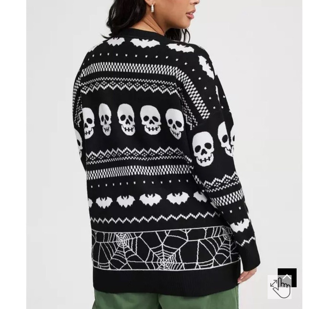Torrid 2 (2X) Skull Spider Bat Punk Gothic Luxe Cozy Boyfriend Cardigan‎ Sweater - Picture 3 of 4